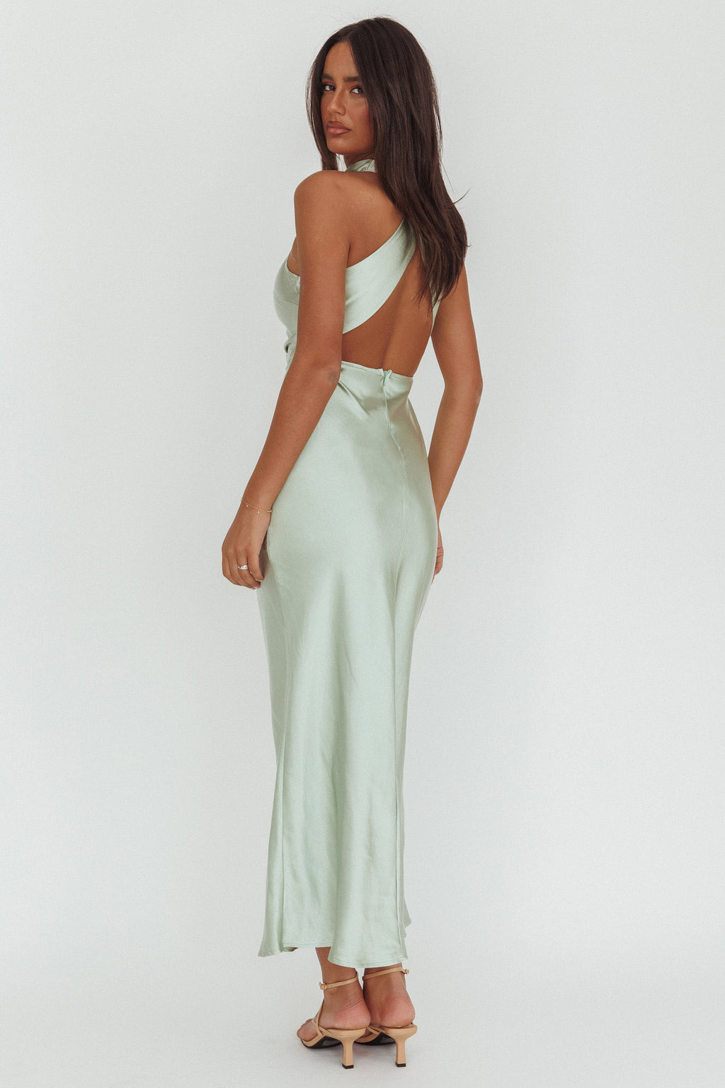 Moonlight Mirage Criss-Cross Back Maxi Dress Pistachio by Selfie Leslie