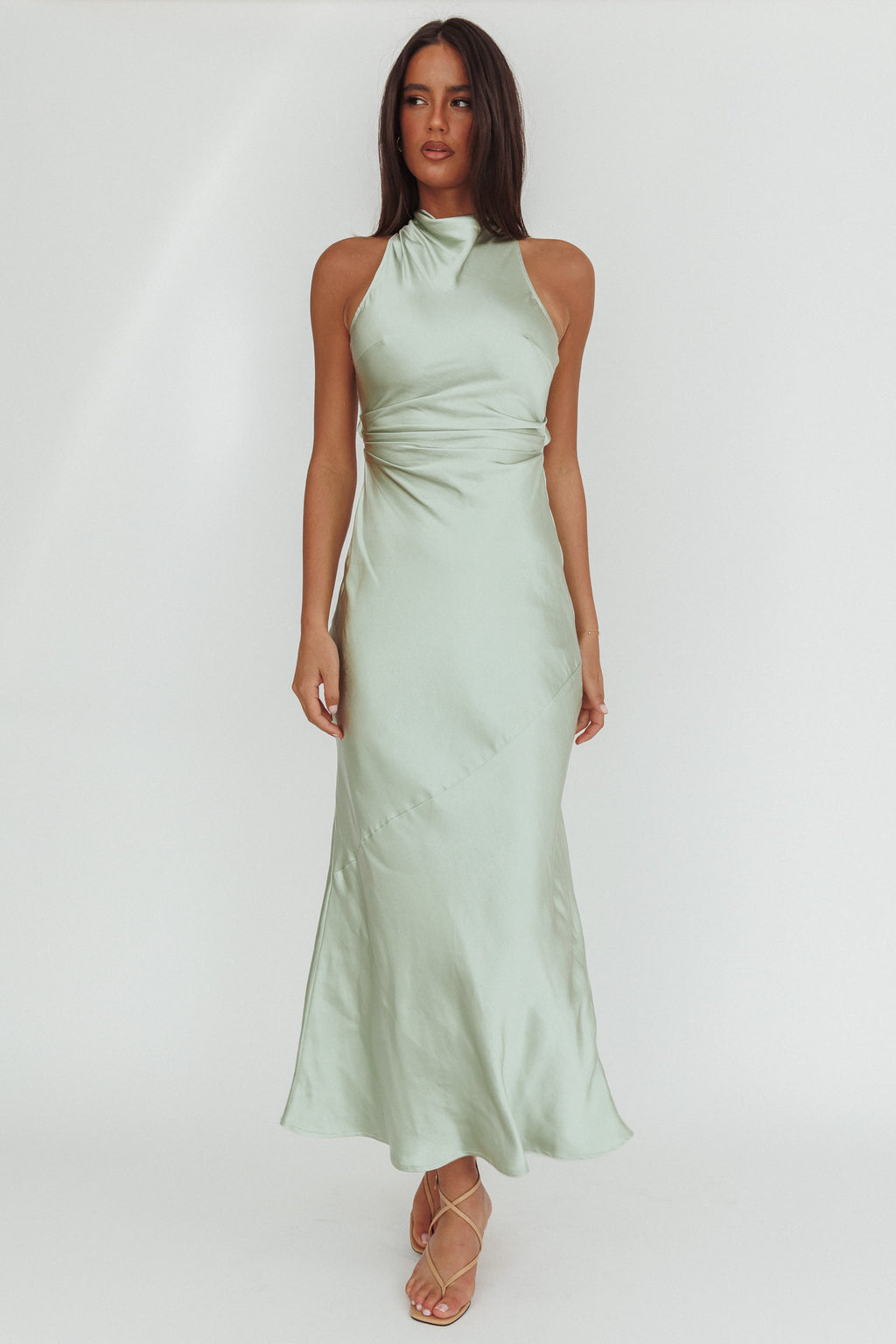 Moonlight Mirage Criss-Cross Back Maxi Dress Pistachio by Selfie Leslie