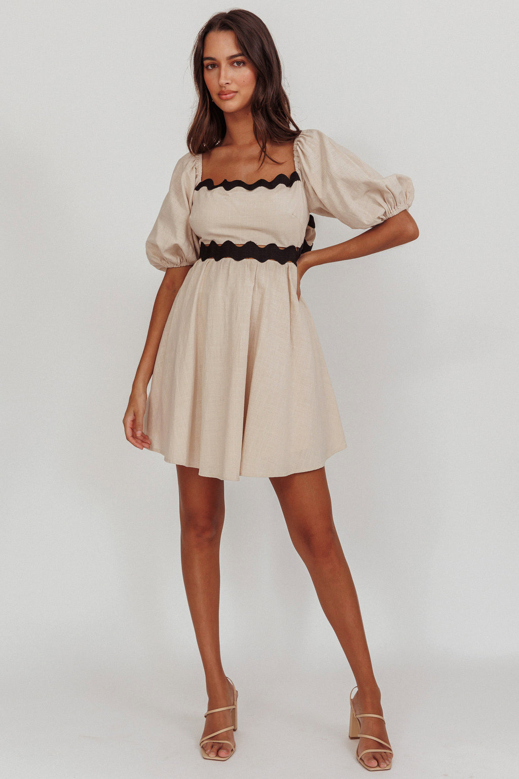 Akali Puff Sleeve A-line Mini Dress Oat by Selfie Leslie