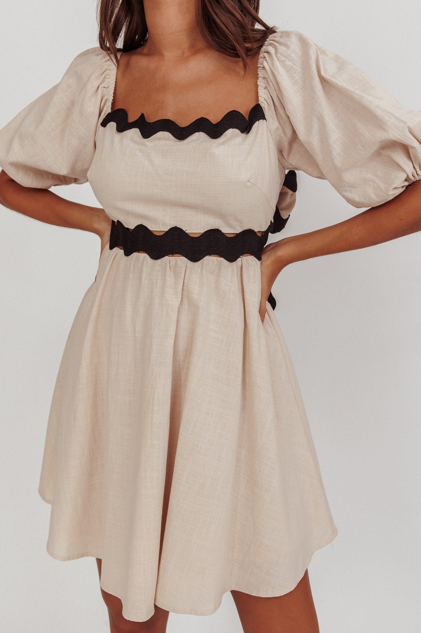 Akali Puff Sleeve A-line Mini Dress Oat by Selfie Leslie