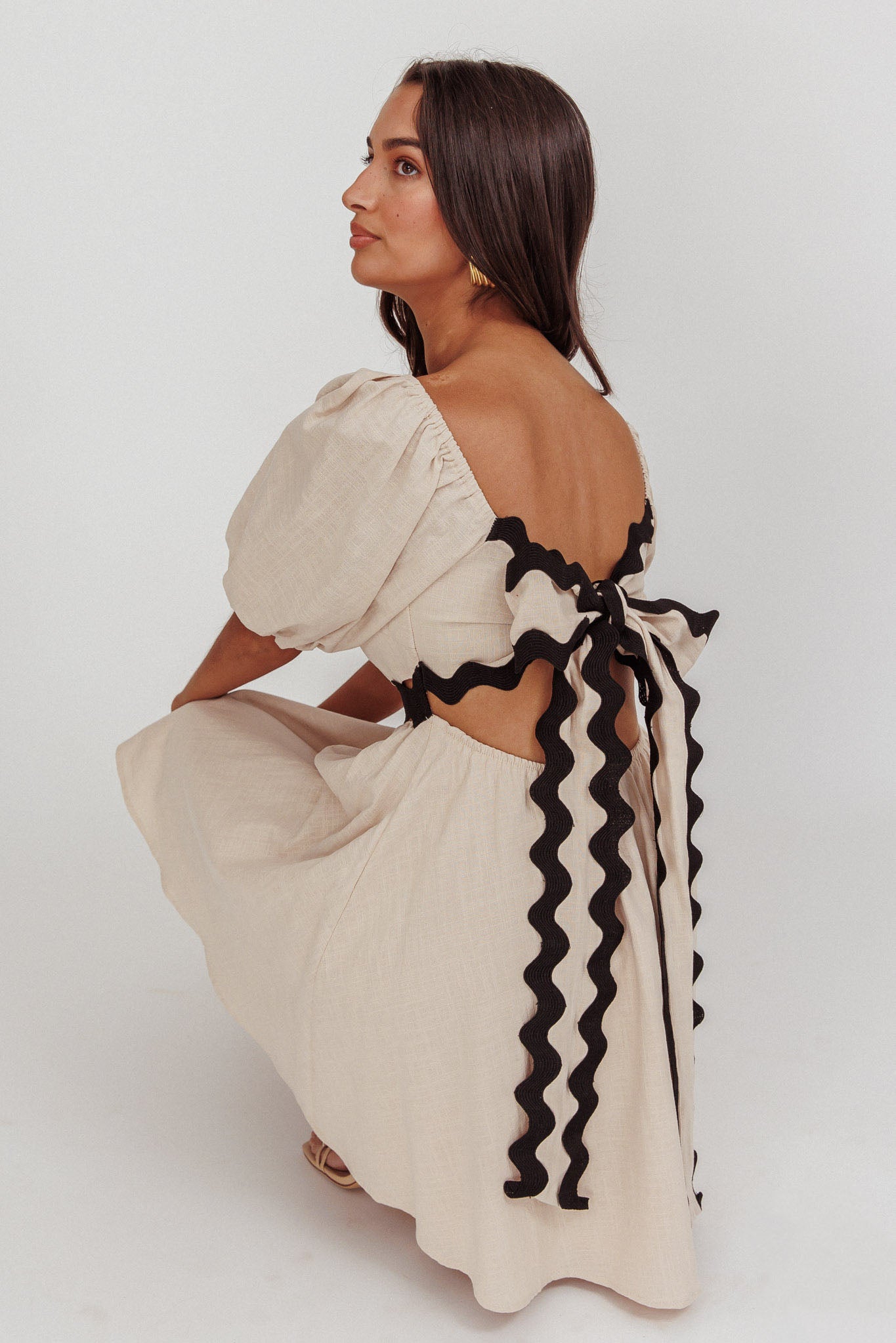 Akali Puff Sleeve A-line Mini Dress Oat by Selfie Leslie