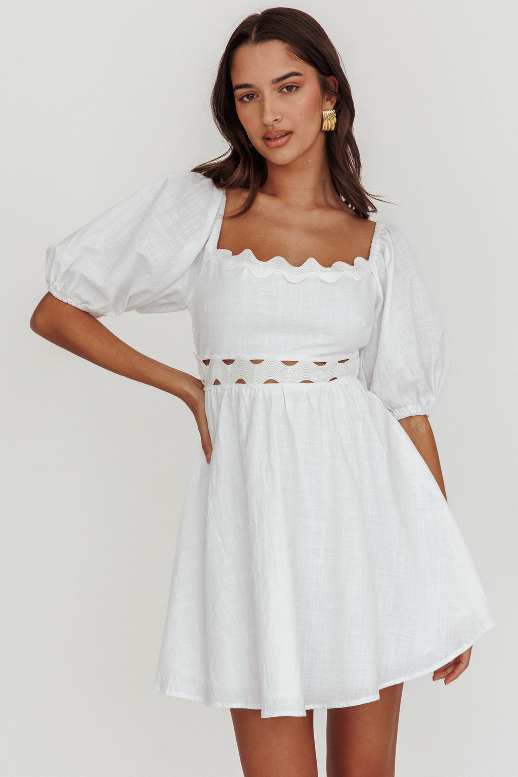 Akali Puff Sleeve A-line Mini Dress White by Selfie Leslie