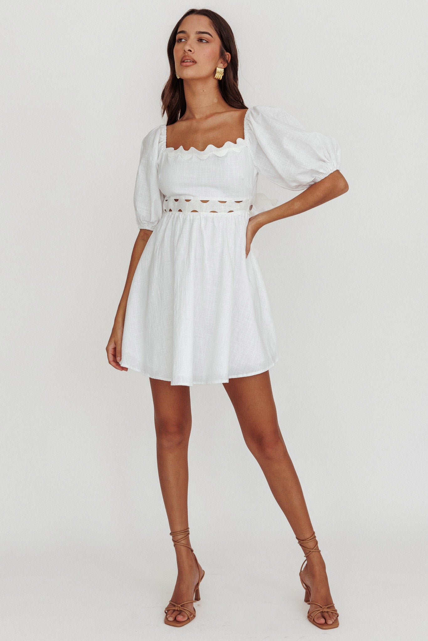 Akali Puff Sleeve A-line Mini Dress White by Selfie Leslie