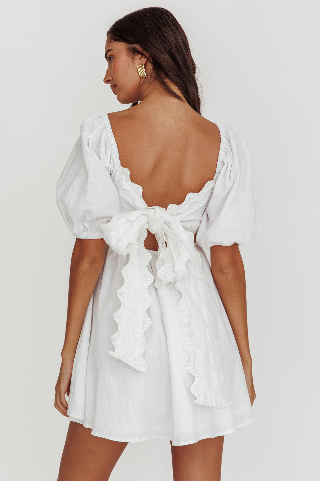 Akali Puff Sleeve A-line Mini Dress White by Selfie Leslie