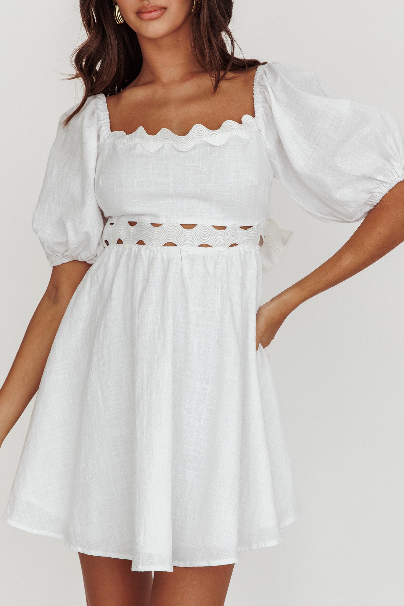 Akali Puff Sleeve A-line Mini Dress White by Selfie Leslie