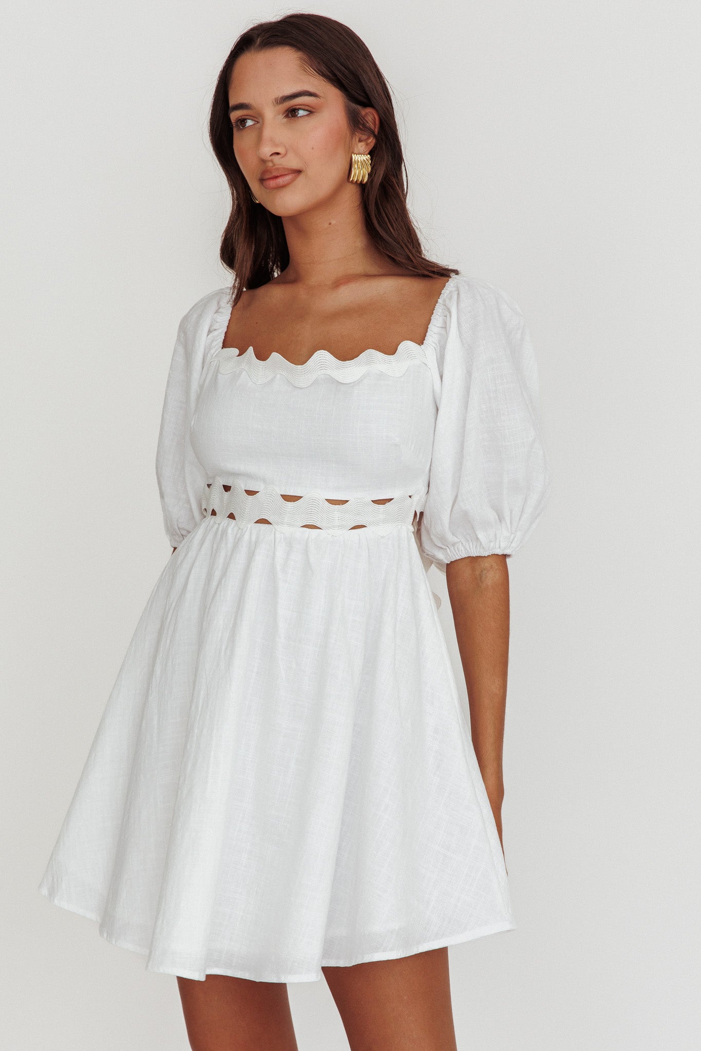 Akali Puff Sleeve A-line Mini Dress White by Selfie Leslie