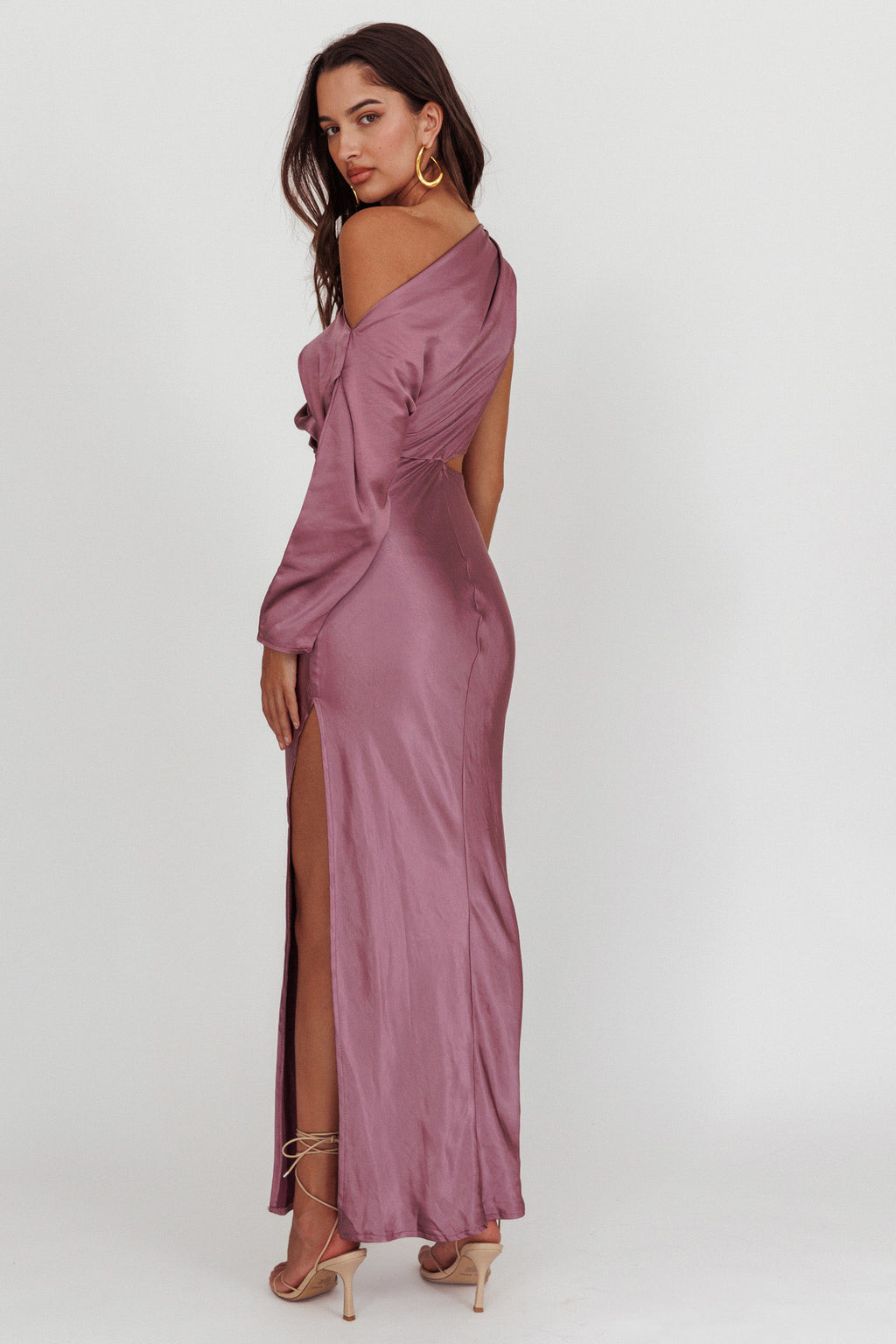See You Again One Sleeve Maxi Dress Grape by Selfie Leslie