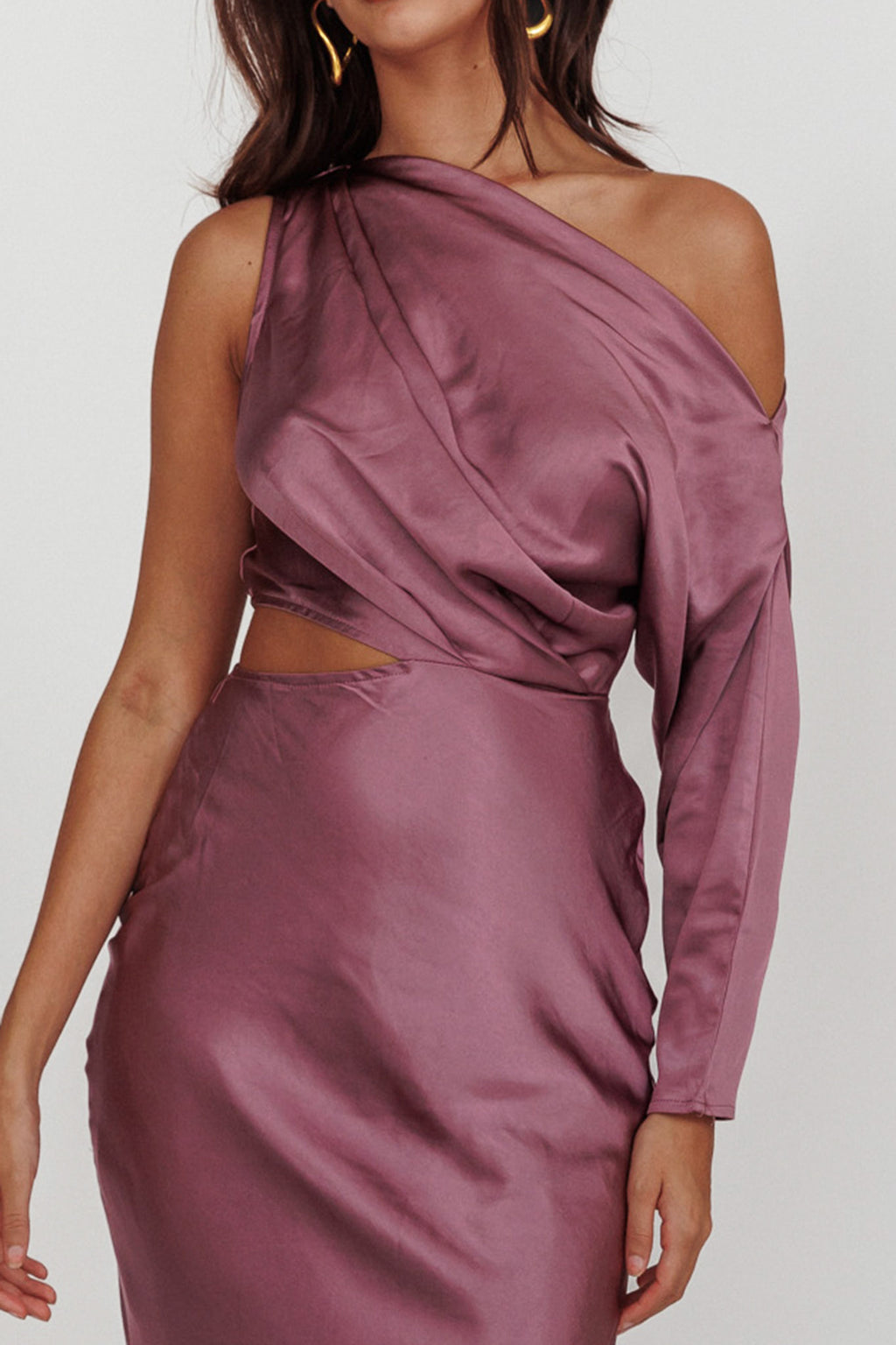 See You Again One Sleeve Maxi Dress Grape by Selfie Leslie