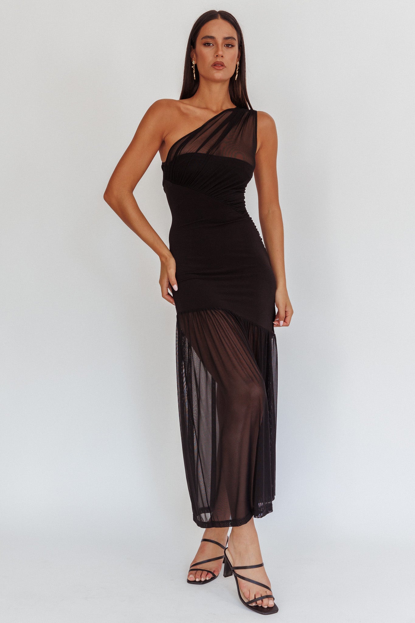 Shop the Passion One-Shoulder Mesh Maxi Dress Black
