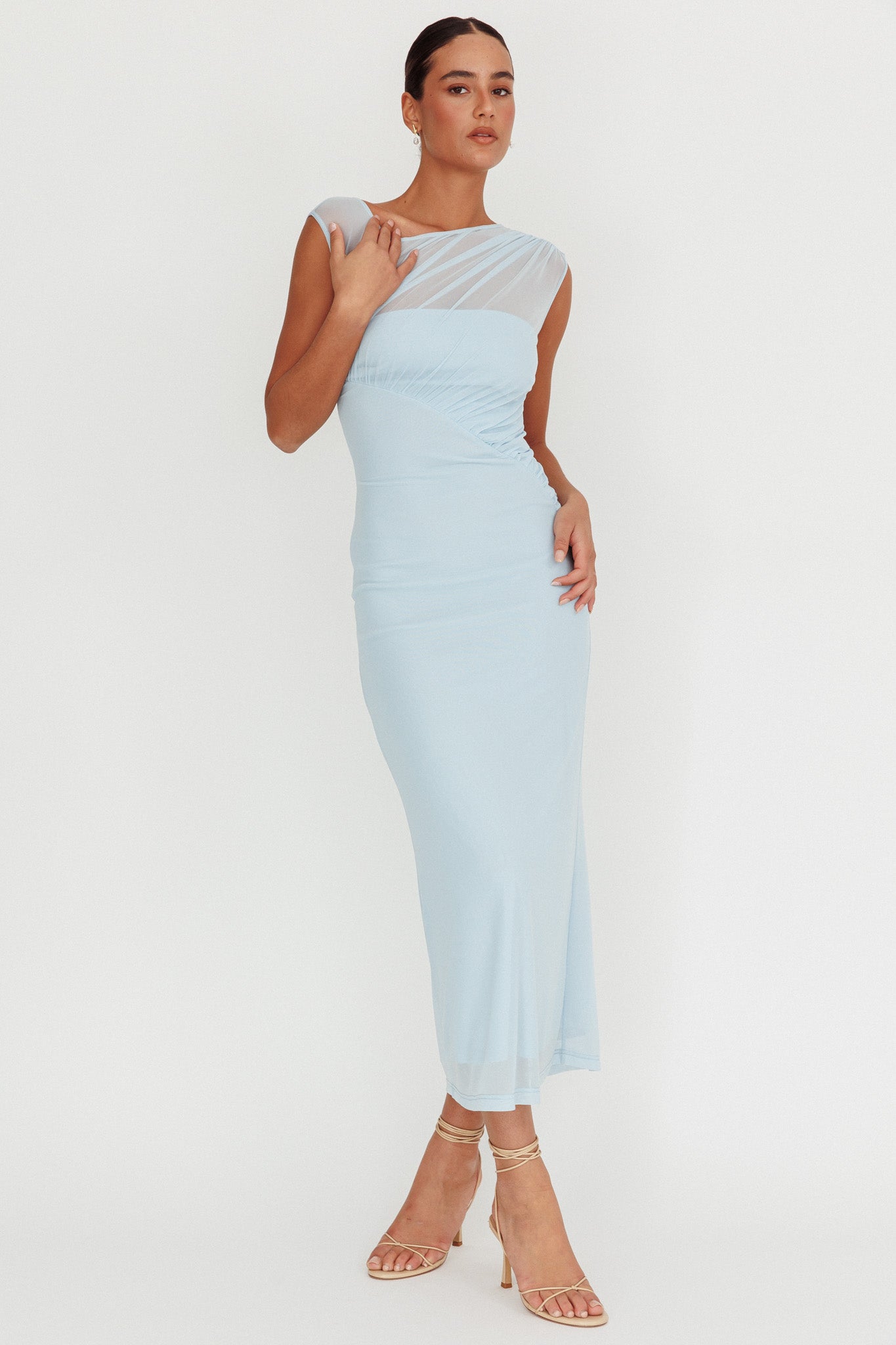 Passion Mesh Sleeveless Maxi Dress Blue by Selfie Leslie