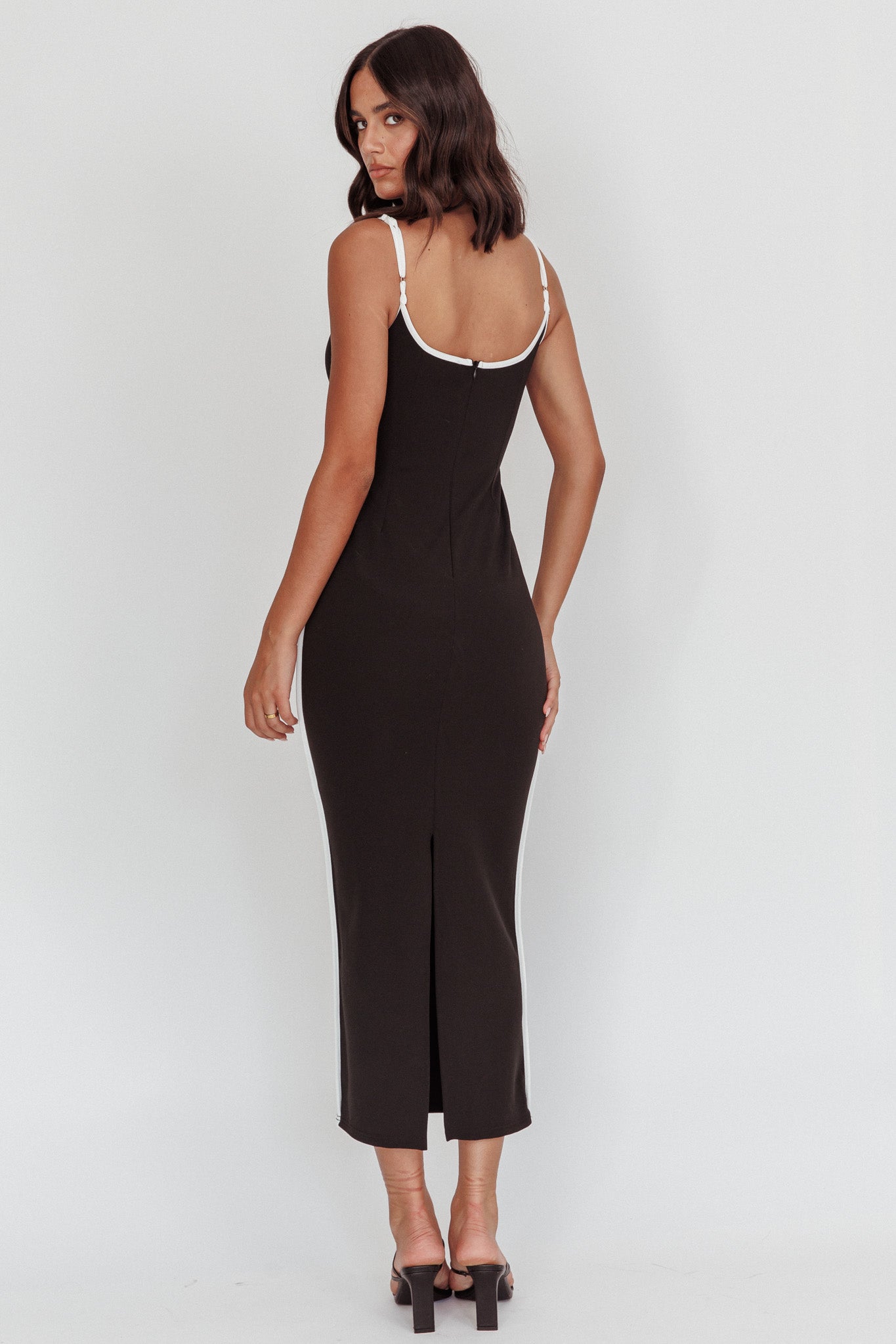 She's A Mystery Piping Trim Maxi Dress Black by Selfie Leslie