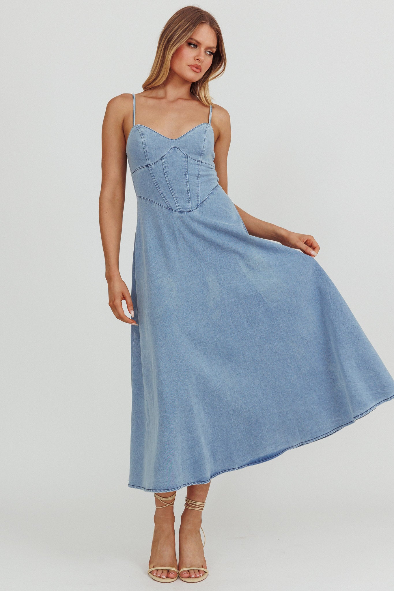 Comet A-Line Midi Dress Light Denim by Selfie Leslie