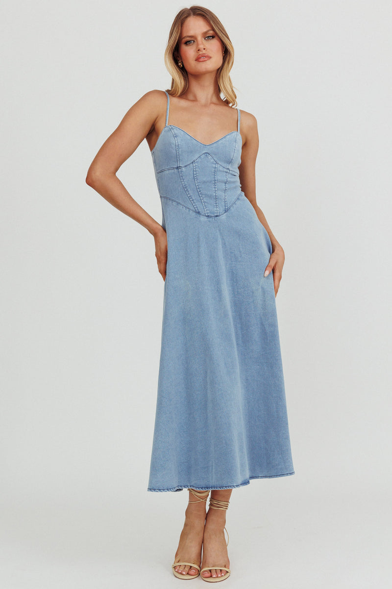 Shop the Comet A-Line Midi Dress Light Denim