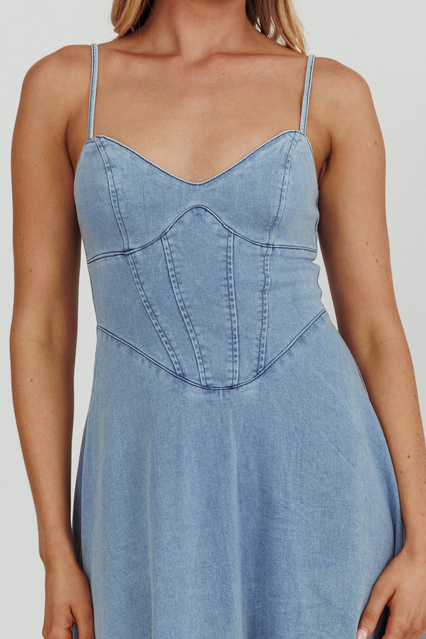 Comet A-Line Midi Dress Light Denim by Selfie Leslie