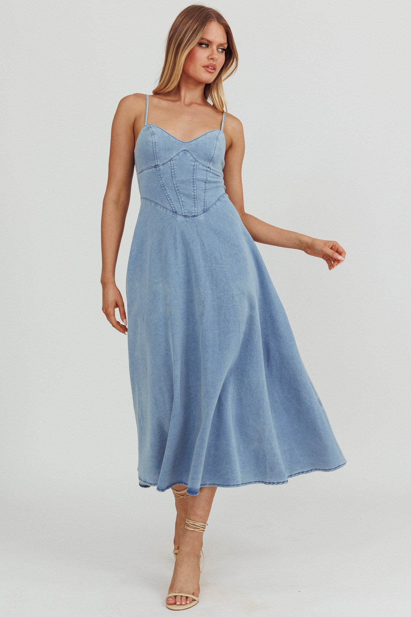 Shop the Comet A-Line Midi Dress Light Denim