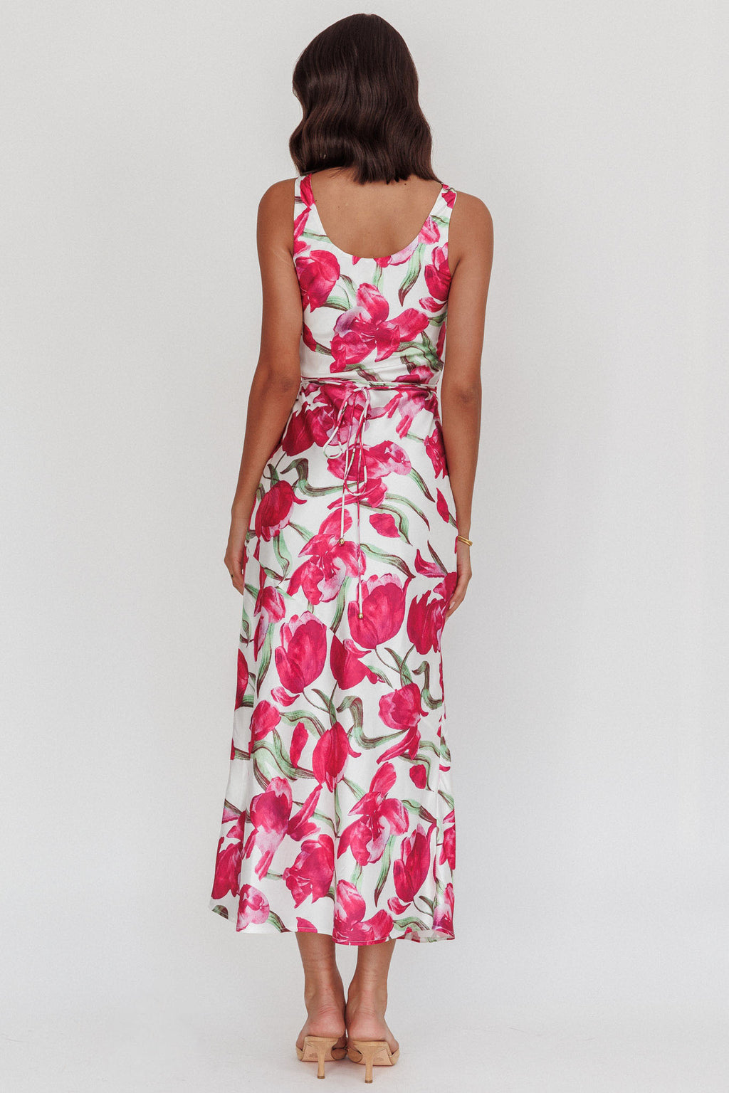 Serenitie Cowl Neck Waist Tie Maxi Dress Floral Pink by Selfie Leslie