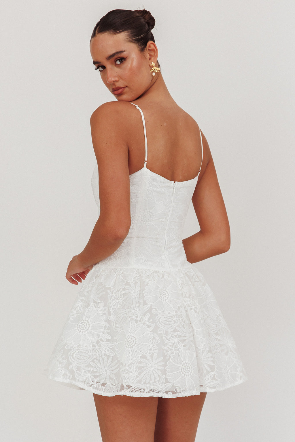 Endearing Embroidered Mesh Mini Dress White by Selfie Leslie