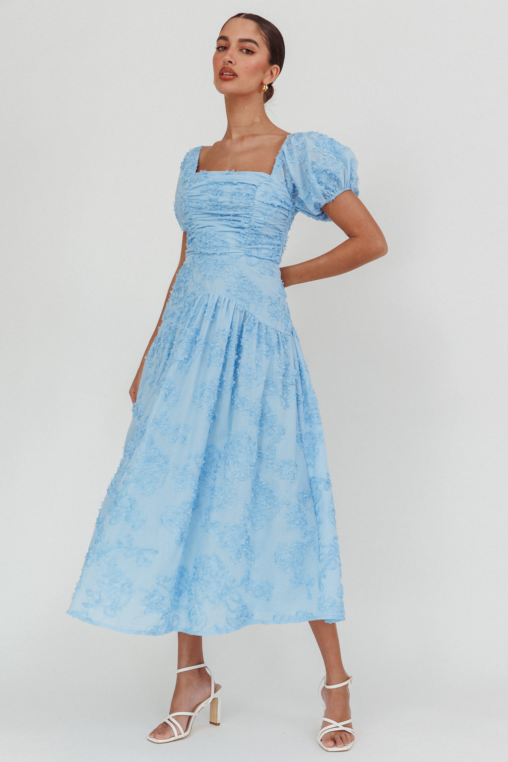 Telma Puff Sleeves Midi Dress Blue by Selfie Leslie