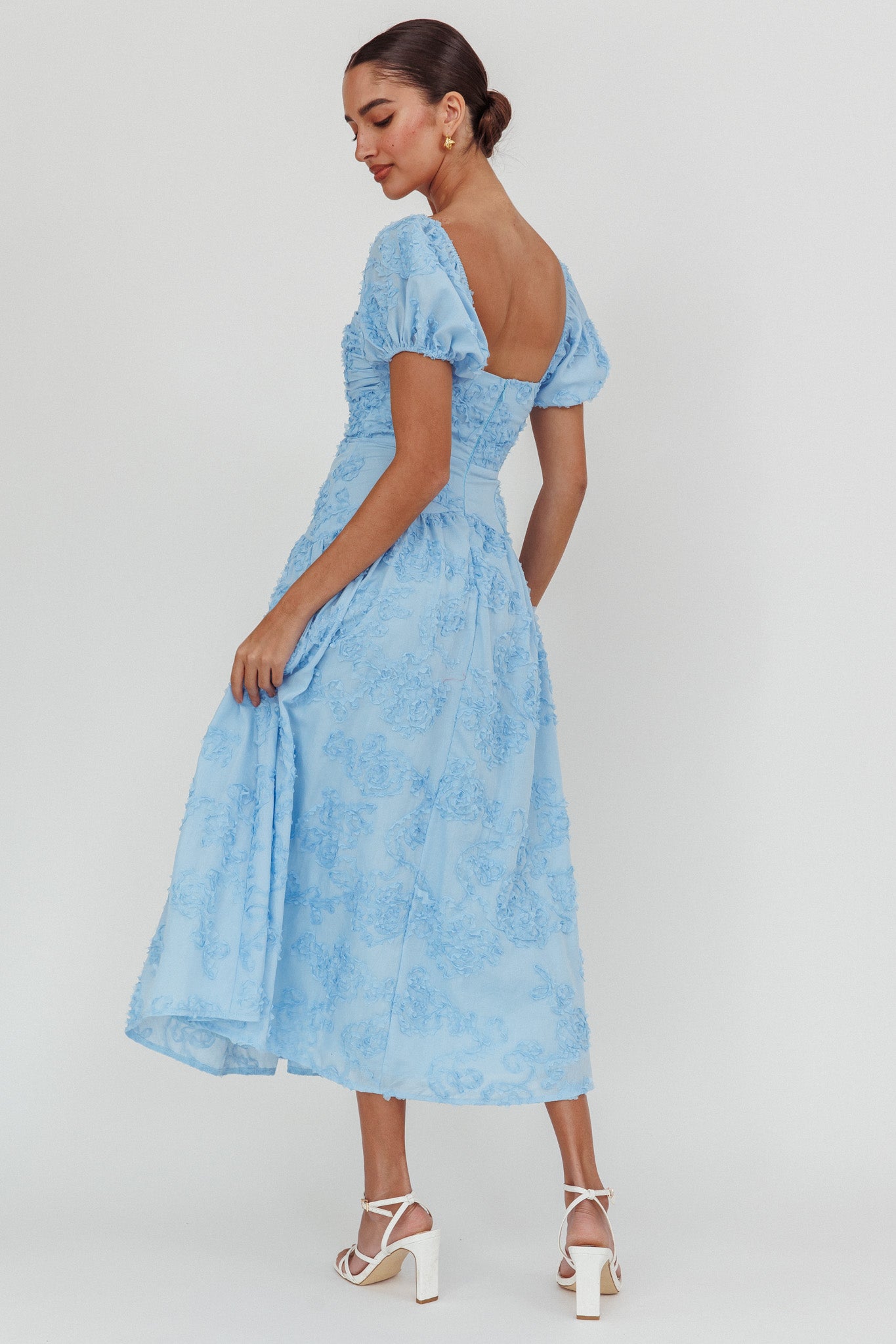 Telma Puff Sleeves Midi Dress Blue Telma Puff Sleeves Midi Dress Blue