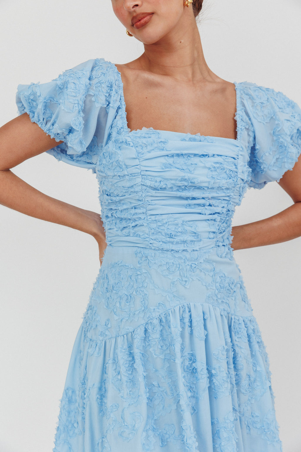 Telma Puff Sleeves Midi Dress Blue by Selfie Leslie