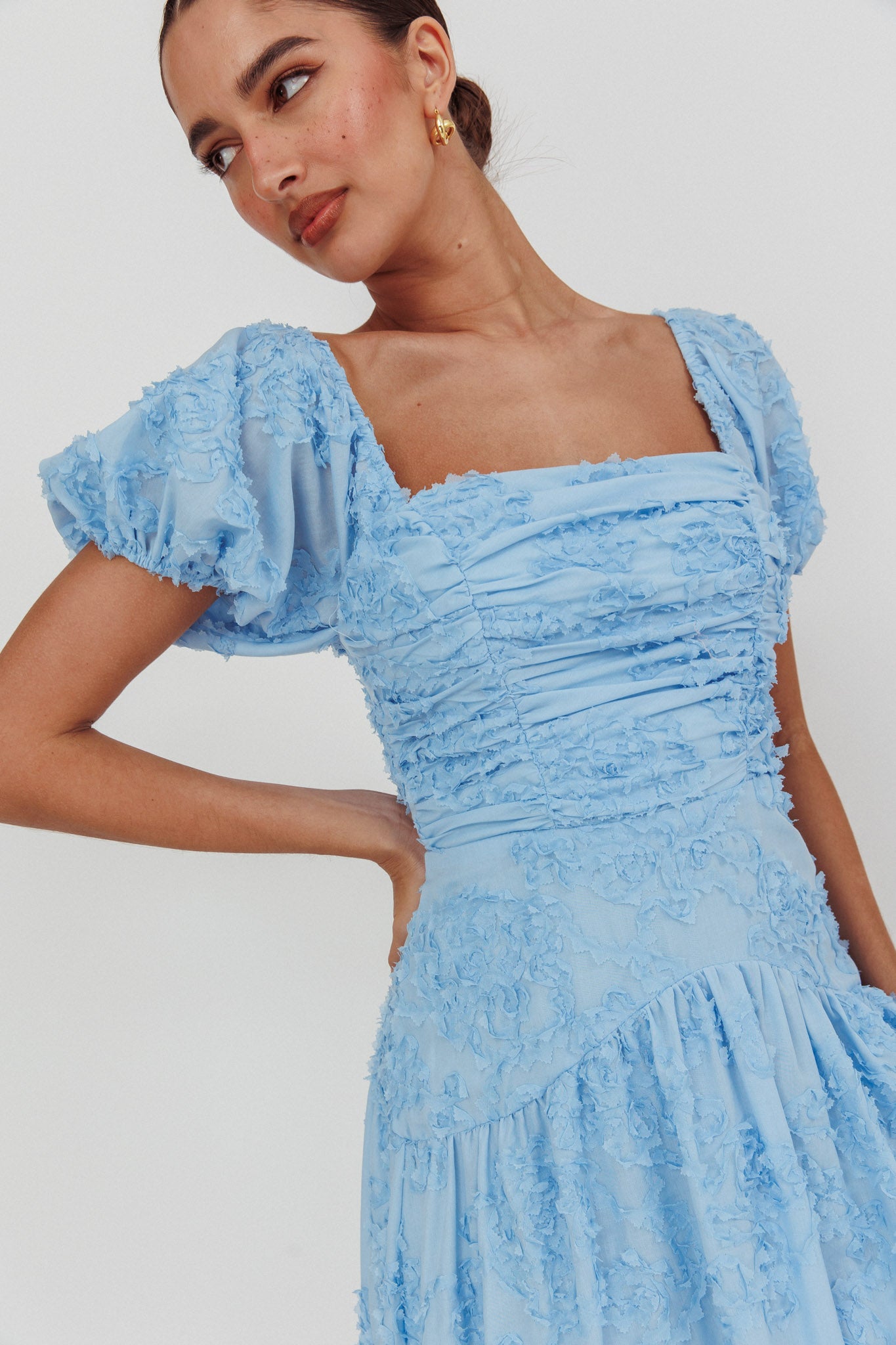 blue midi dress sleeves Nova Flutter Sleeve Midi Dress - Navy main image 0