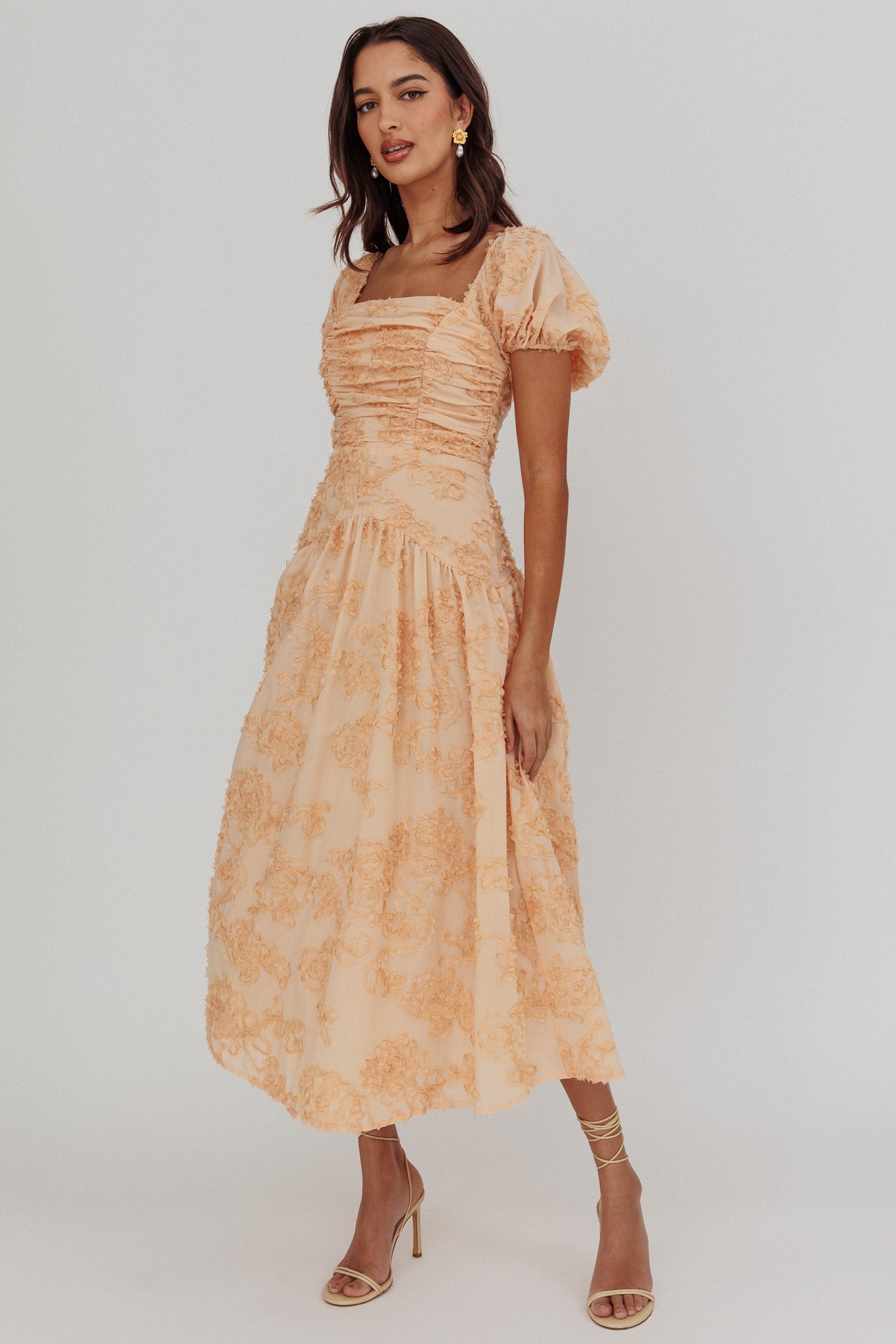 Telma Puff Sleeves Midi Dress Blush by Selfie Leslie