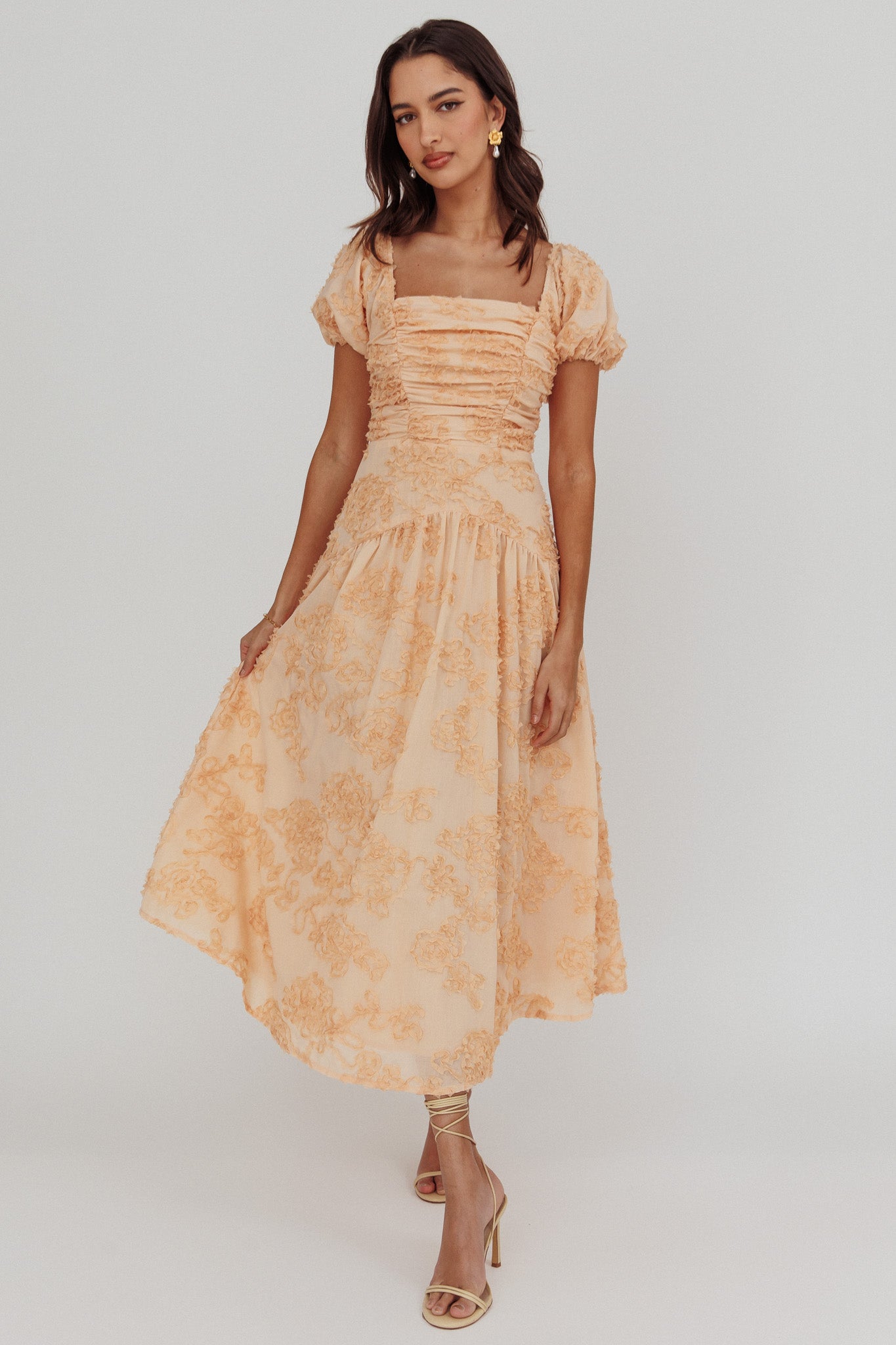 Telma Puff Sleeves Midi Dress Blush by Selfie Leslie