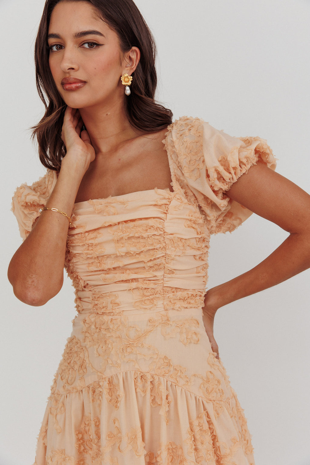 Telma Puff Sleeves Midi Dress Blush by Selfie Leslie