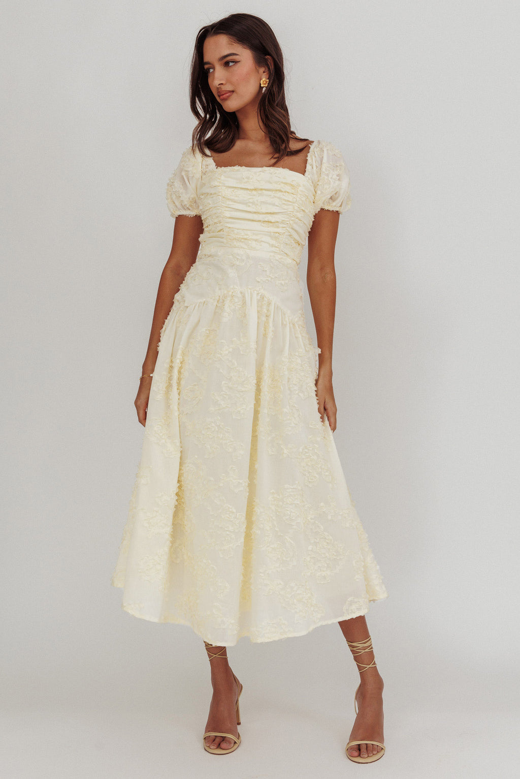 Telma Puff Sleeves Midi Dress Butter by Selfie Leslie