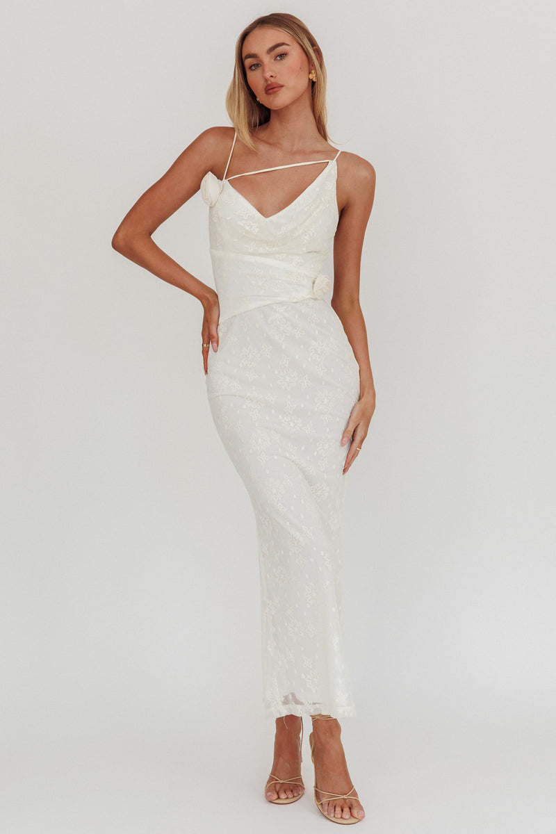 High Roller Cowl Back Rosette Maxi Dress Olive
