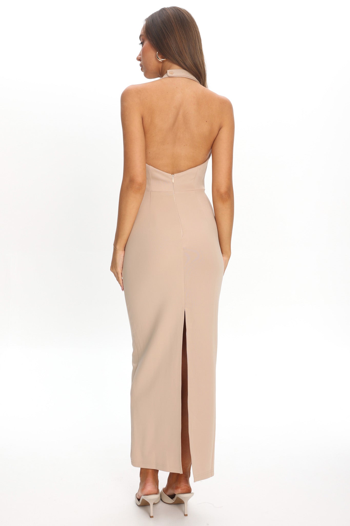 Goldfoil Halter Neck Maxi Dress Ecru Goldfoil Halter Neck Maxi Dress Ecru