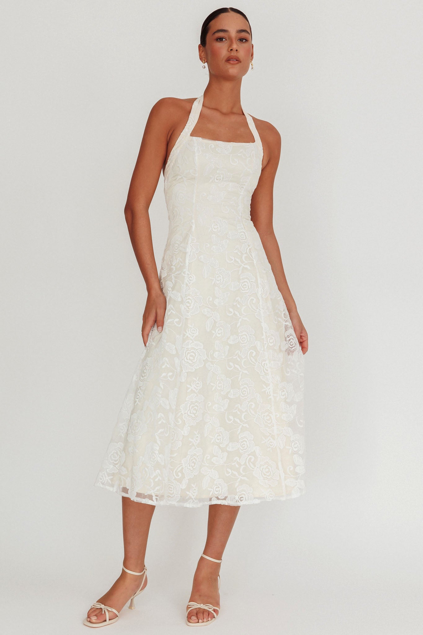 Elliott A-Line Halter Neck Midi Dress White by Selfie Leslie