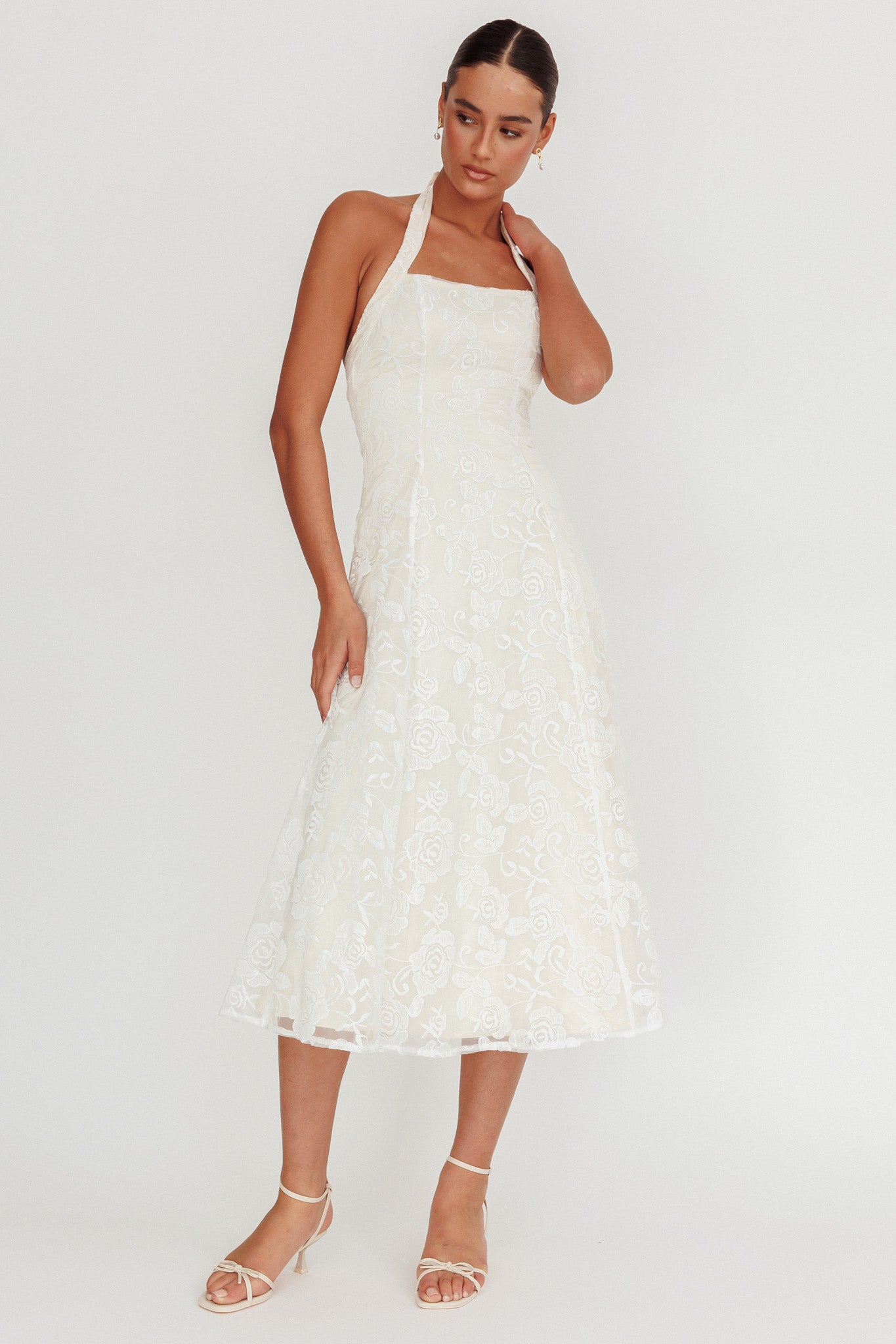 Elliott A-Line Halter Neck Midi Dress White by Selfie Leslie