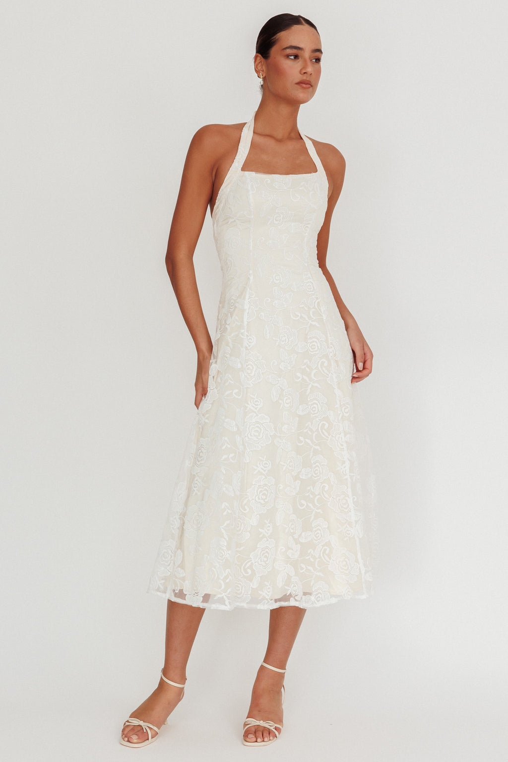 Elliott A-Line Halter Neck Midi Dress White by Selfie Leslie