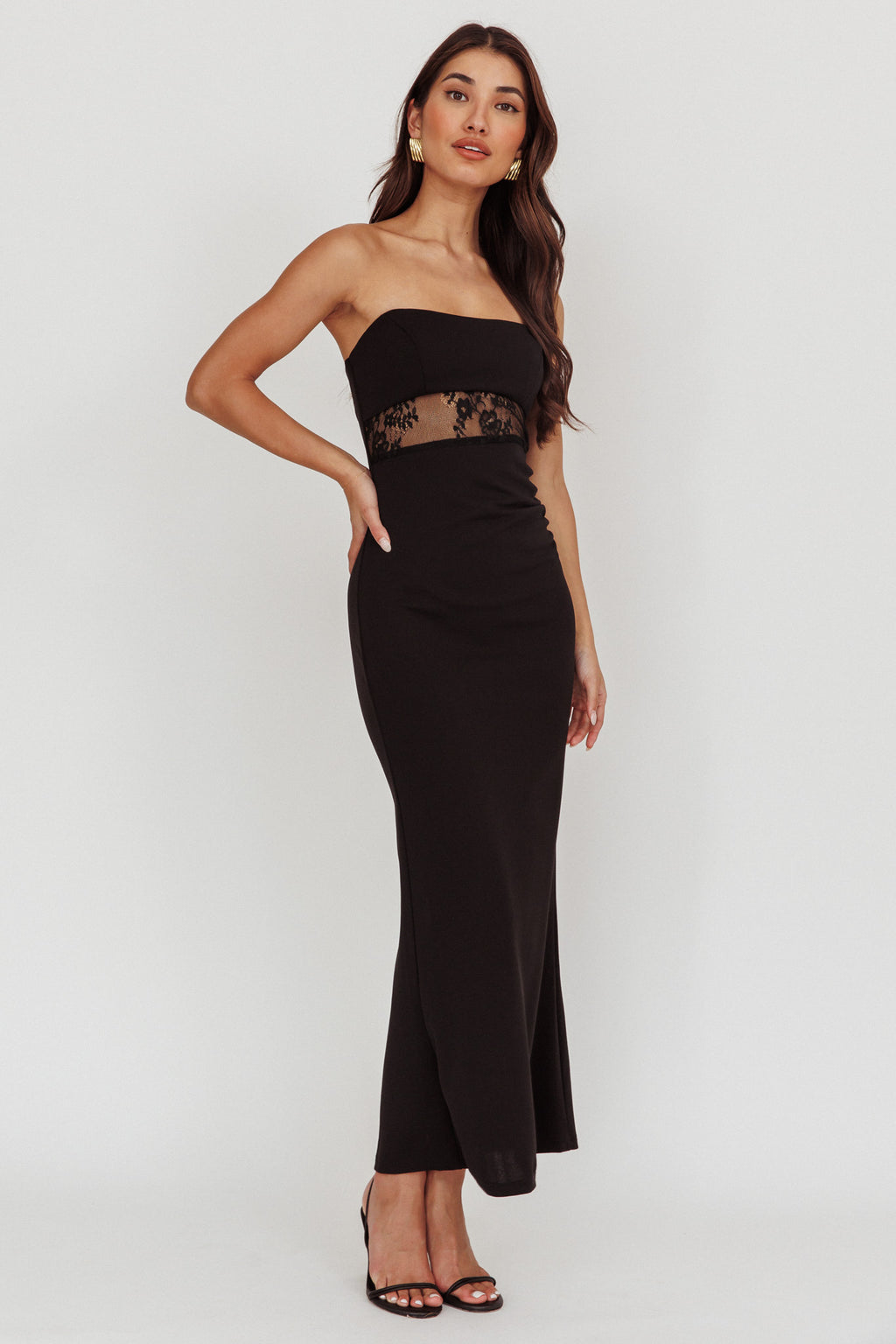 Lilliana Strapless Lace Maxi Dress Black Lilliana Strapless Lace Maxi Dress Black
