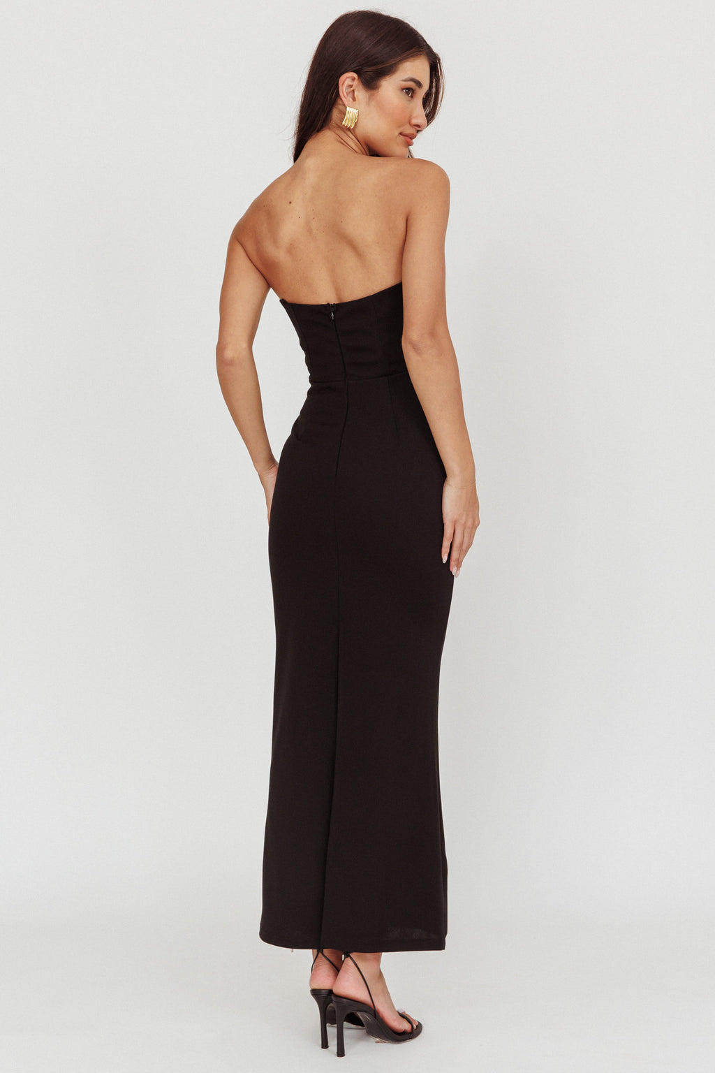 Lilliana Strapless Lace Maxi Dress Black by Selfie Leslie