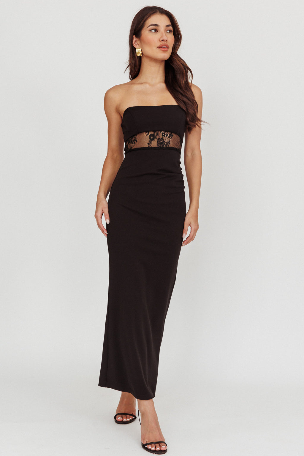 Lilliana Strapless Lace Maxi Dress Black by Selfie Leslie