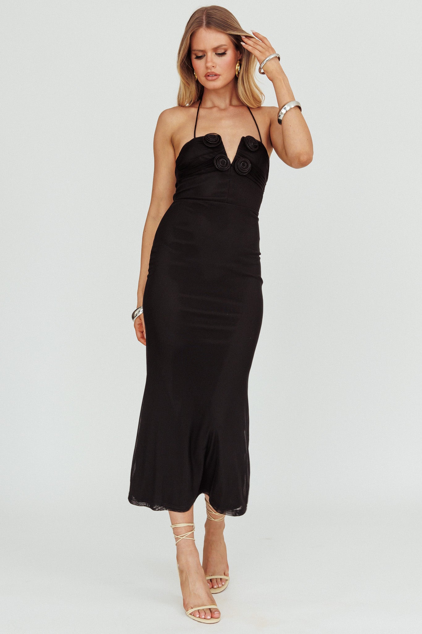 Elderberry Bodycon Halter Neck Midi Dress Black by Selfie Leslie