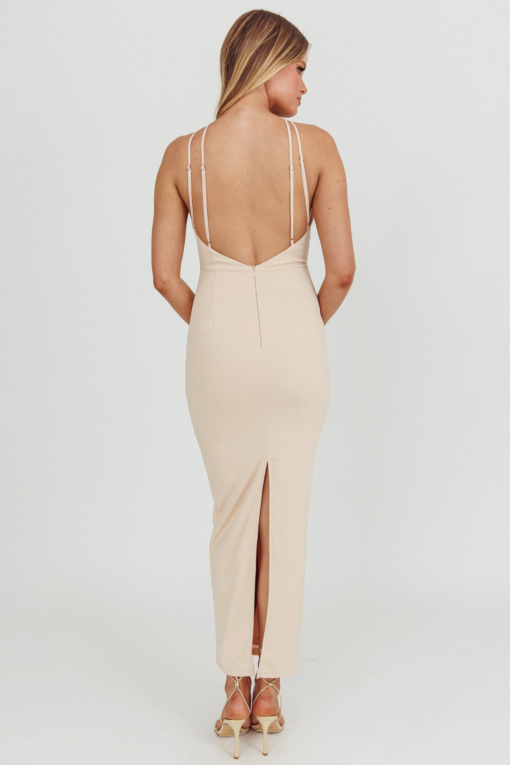 Feels Good Backless Bodycon Maxi Dress Cream by Selfie Leslie