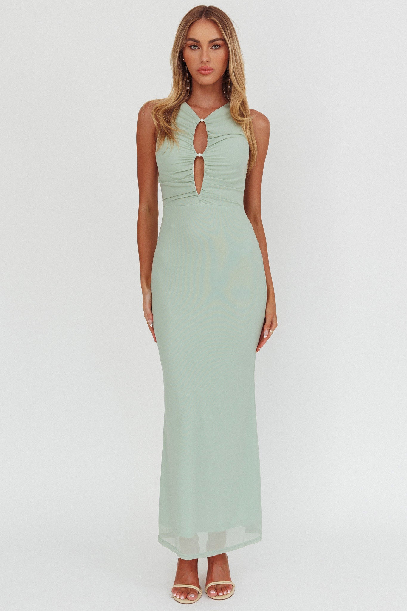 Piece Of Heaven Sleeveless Keyhole Mesh Maxi Dress Sage by Selfie Leslie