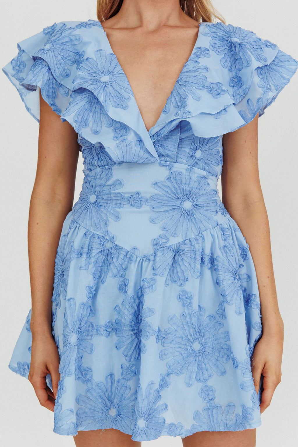 Garden Of Eden Ruffle Mini Dress Blue by Selfie Leslie