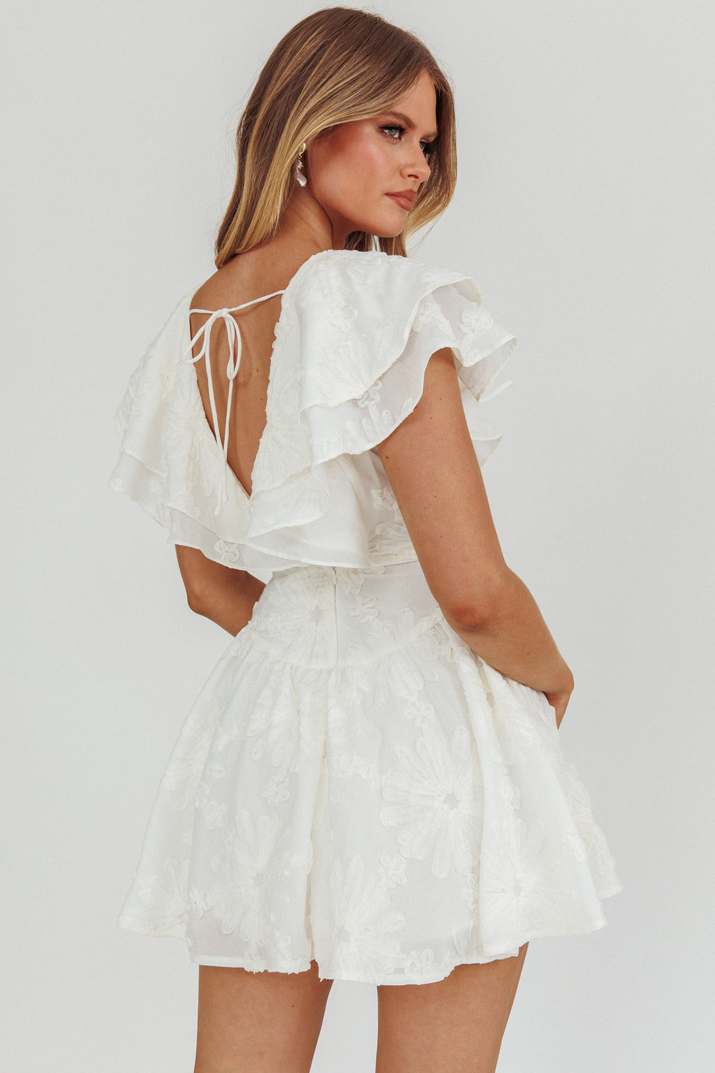 Garden Of Eden Ruffle Mini Dress White by Selfie Leslie