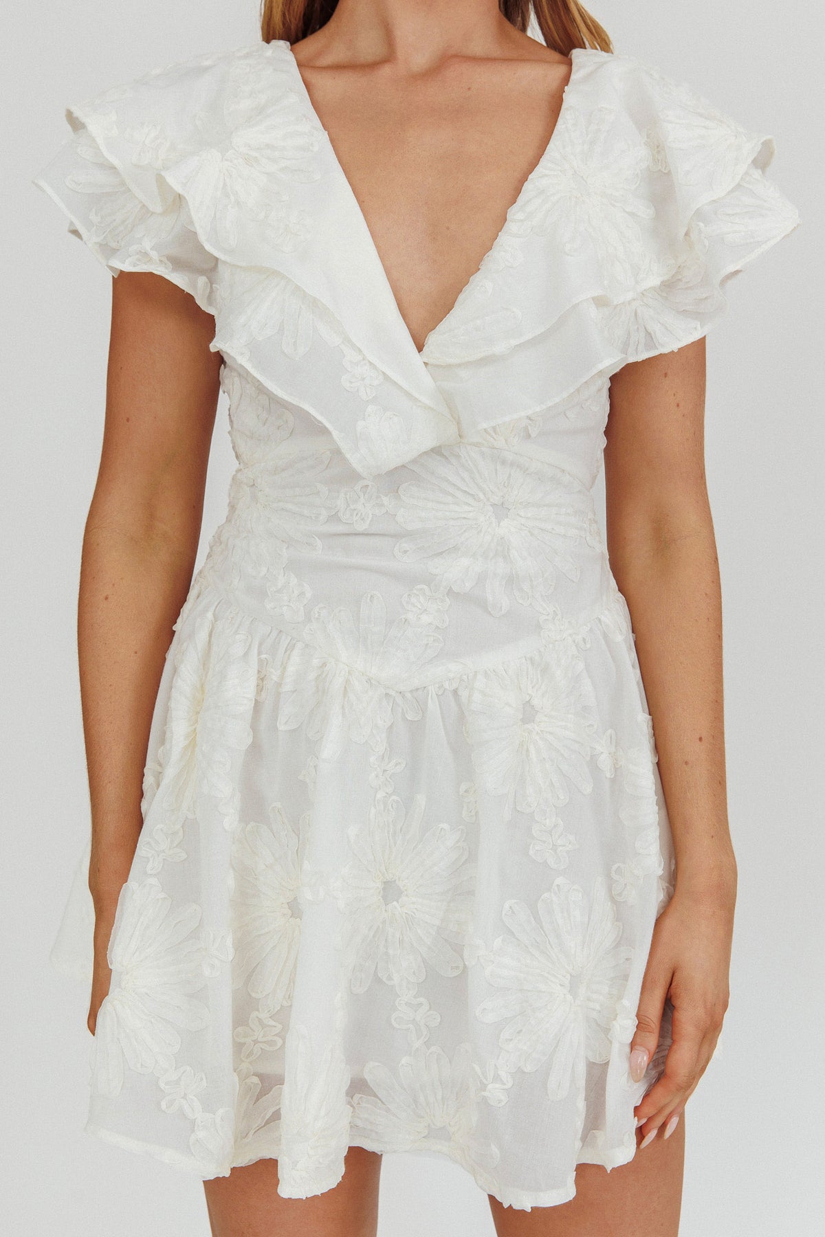 Garden Of Eden Ruffle Mini Dress White by Selfie Leslie