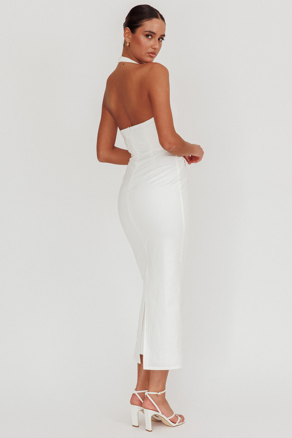 Sinners Rosette Halter Neck Maxi Dress White by Selfie Leslie
