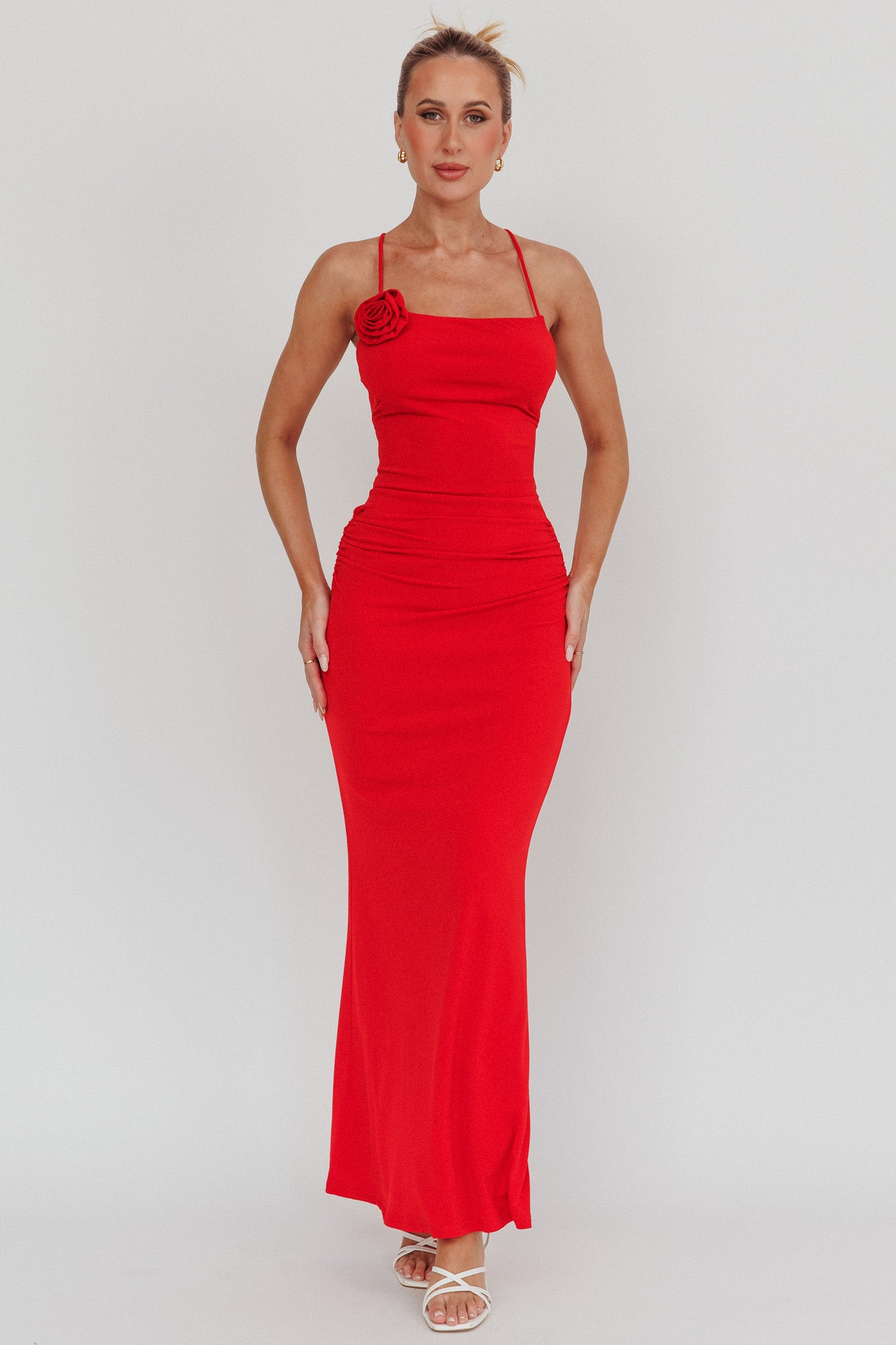 Ignite Rosette Backless Maxi Dress Cherry - S Ignite Rosette Backless Maxi Dress Cherry - S