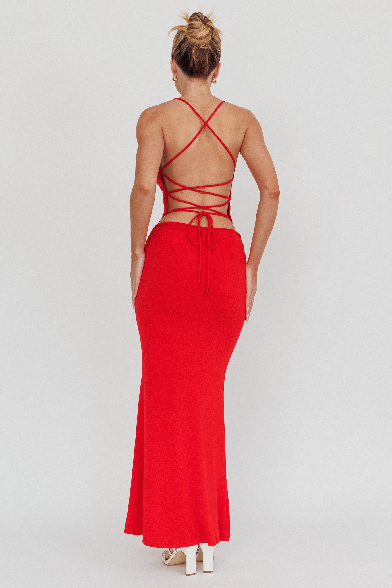 Ignite Rosette Backless Maxi Dress Cherry by Selfie Leslie