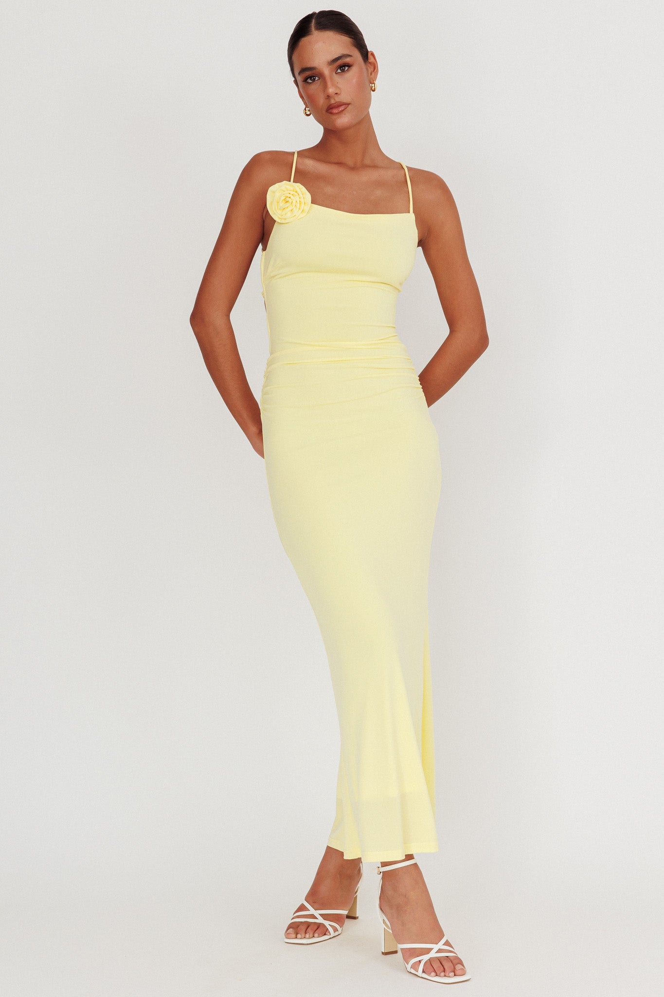 Ignite Rosette Backless Maxi Dress Lemon by Selfie Leslie