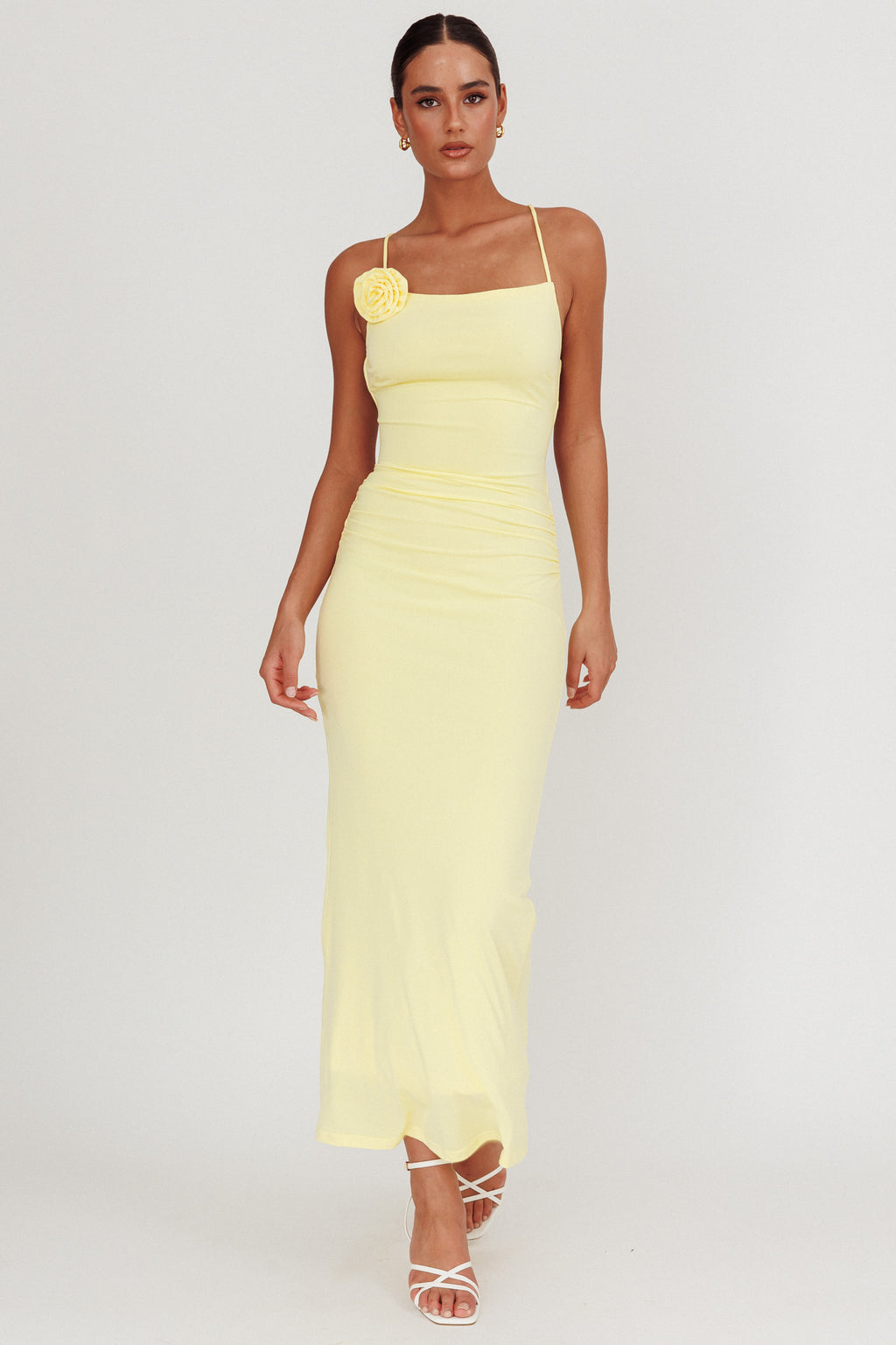 Ignite Rosette Backless Maxi Dress Lemon by Selfie Leslie