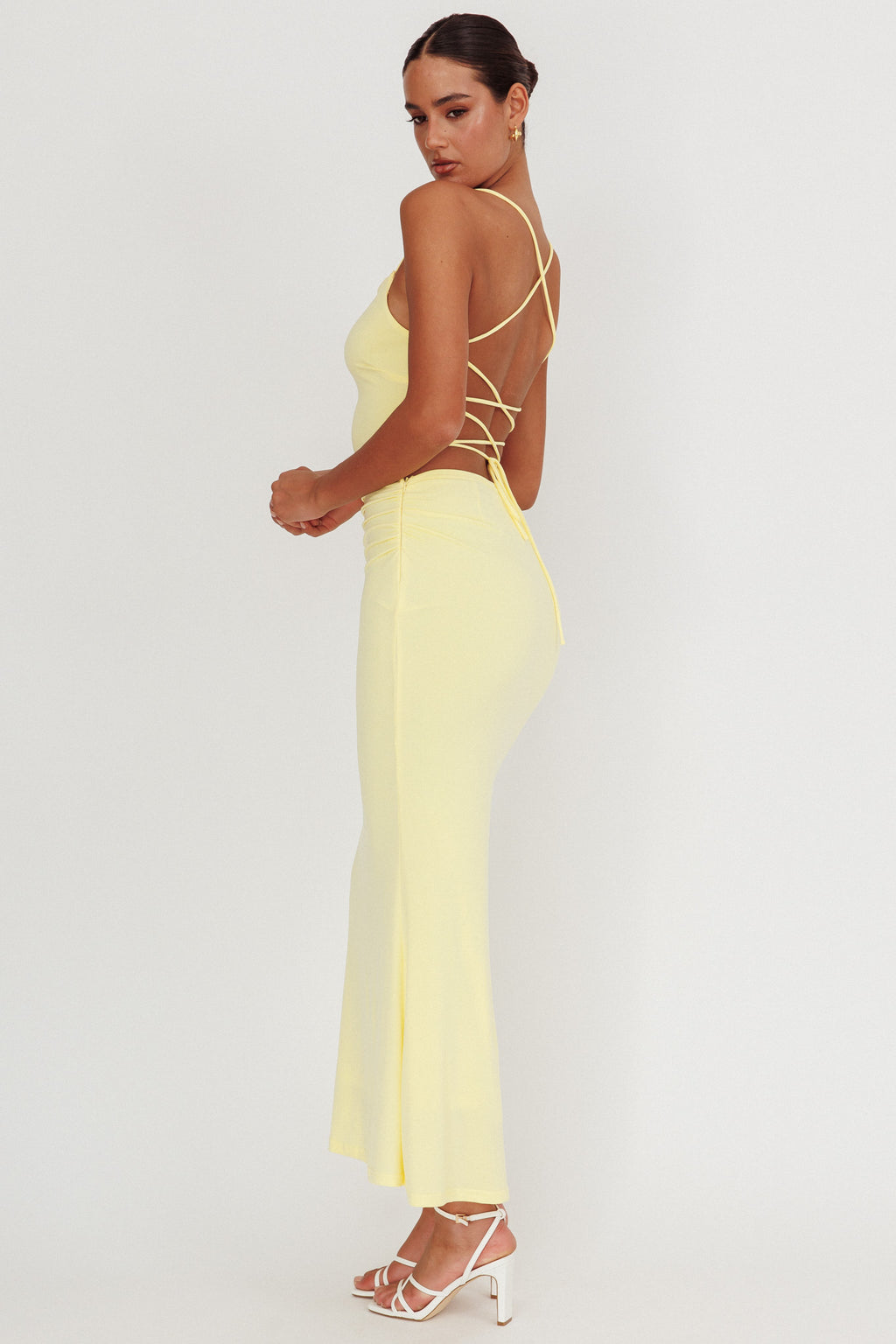 Ignite Rosette Backless Maxi Dress Lemon by Selfie Leslie