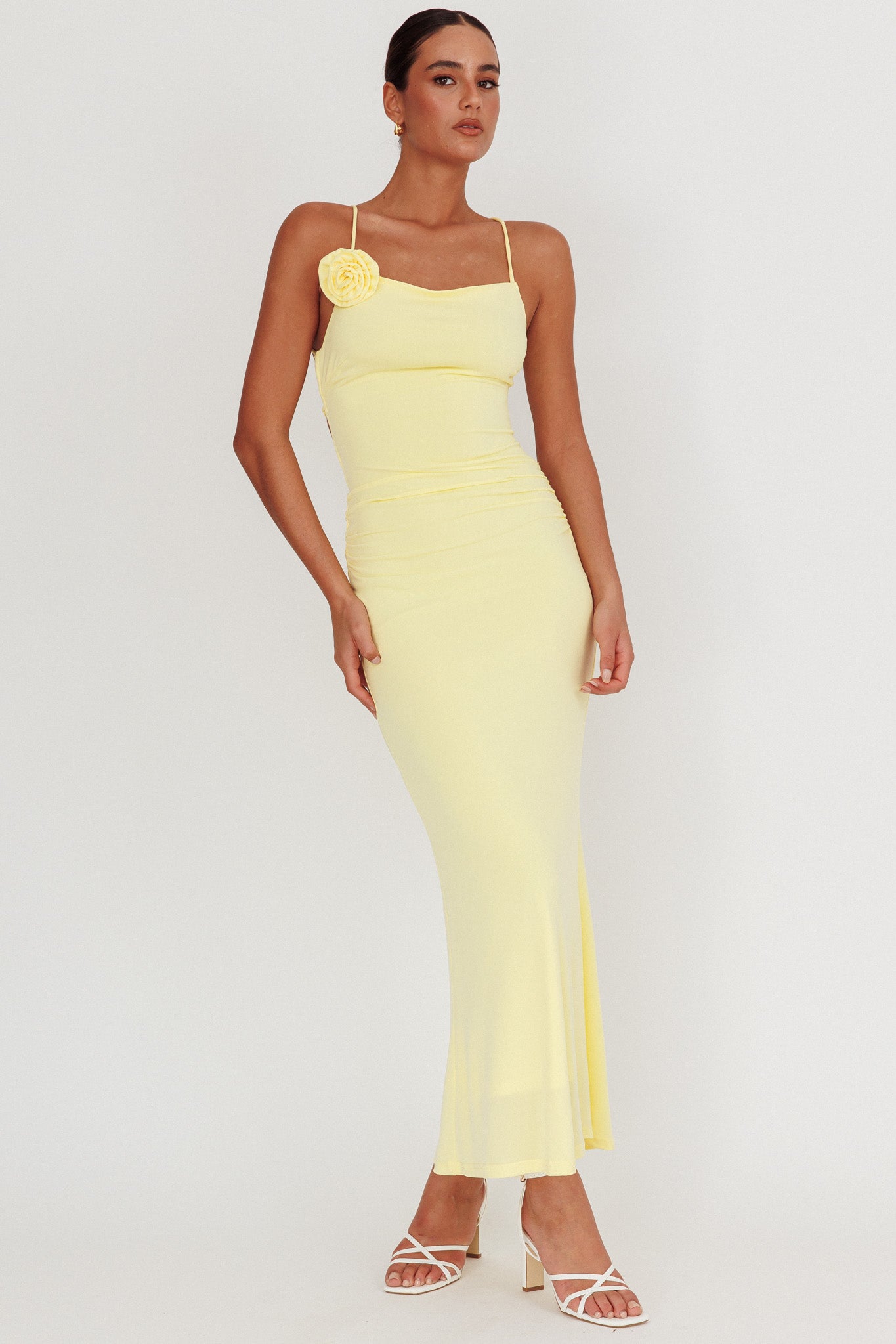 Ignite Rosette Backless Maxi Dress Lemon by Selfie Leslie